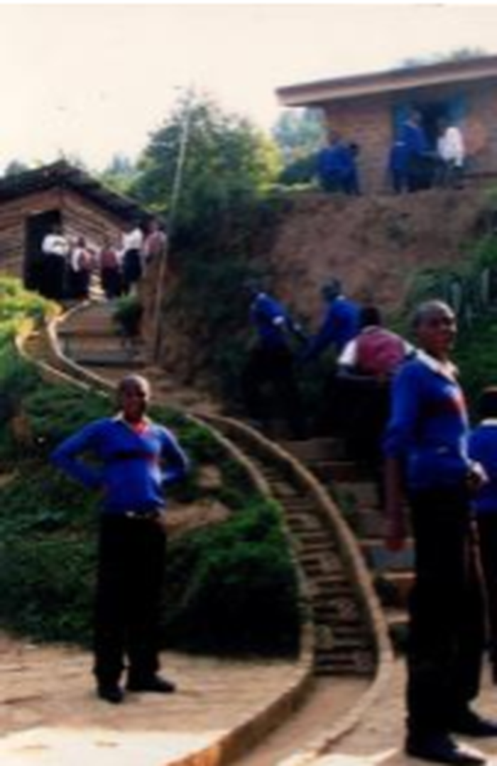 Students socializing along steps at LBCCVSS in Kabale (Source: Author)