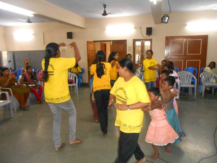 Skills development program taking place in the multipurpose hall of the girls' shelter