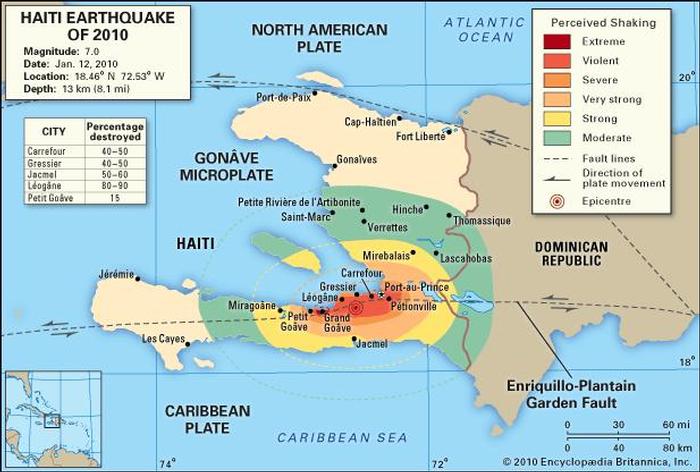 2010 Eathquake of Haiti Map; Britannica