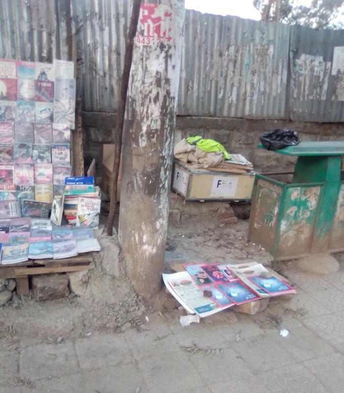 Where Abraham displays his newspapers; Gergi, Addis Ababa