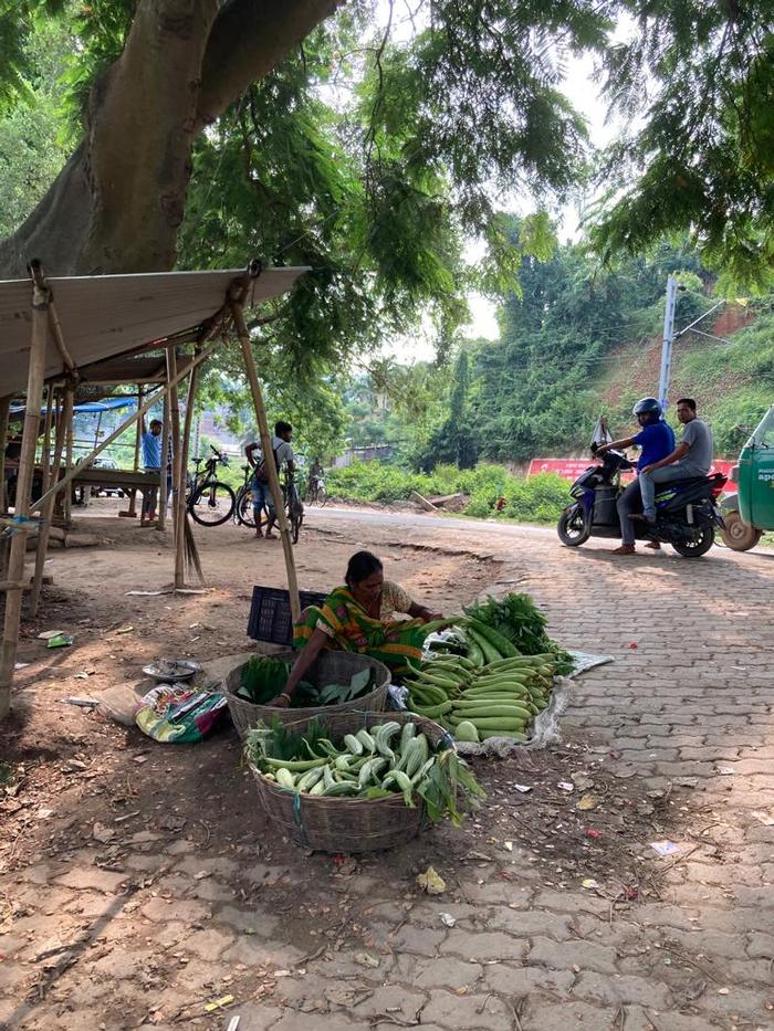 The photo shows an elderly woman managing her own vending set-up on the ground. From lifting heavy baskets of vegetables to attracting customers, every task is difficult for her. Our proposal will all the vendors like her to break all the physical barriers to their livelihoods.  